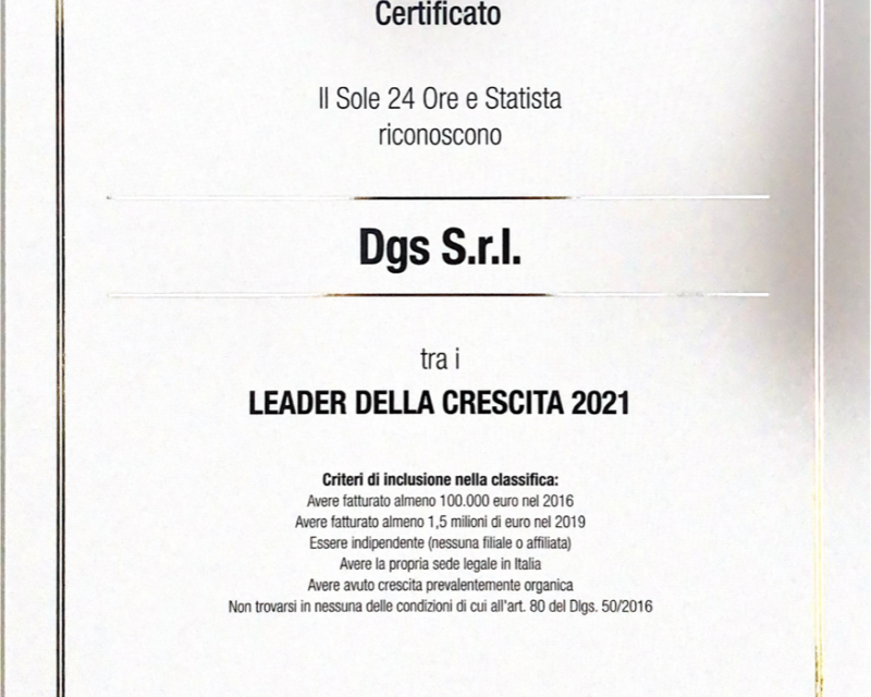 DGS SRL – LEADER OF GROWTH 2021